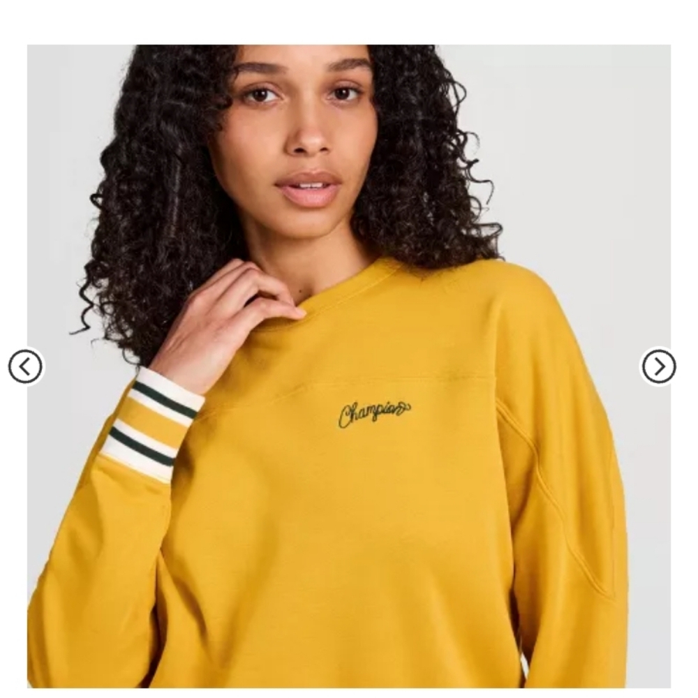 Champion Mustard Crewneck with Striped Cuffs